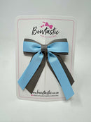 3 Inch Tail Bow - Blue Topaz & Metal Grey