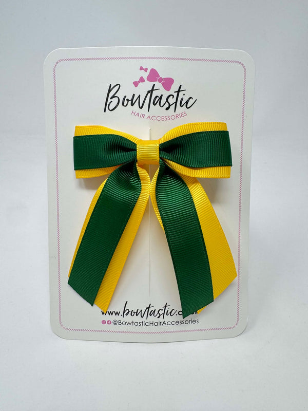 3 Inch Tail Bow - Forest Green & Yellow Gold
