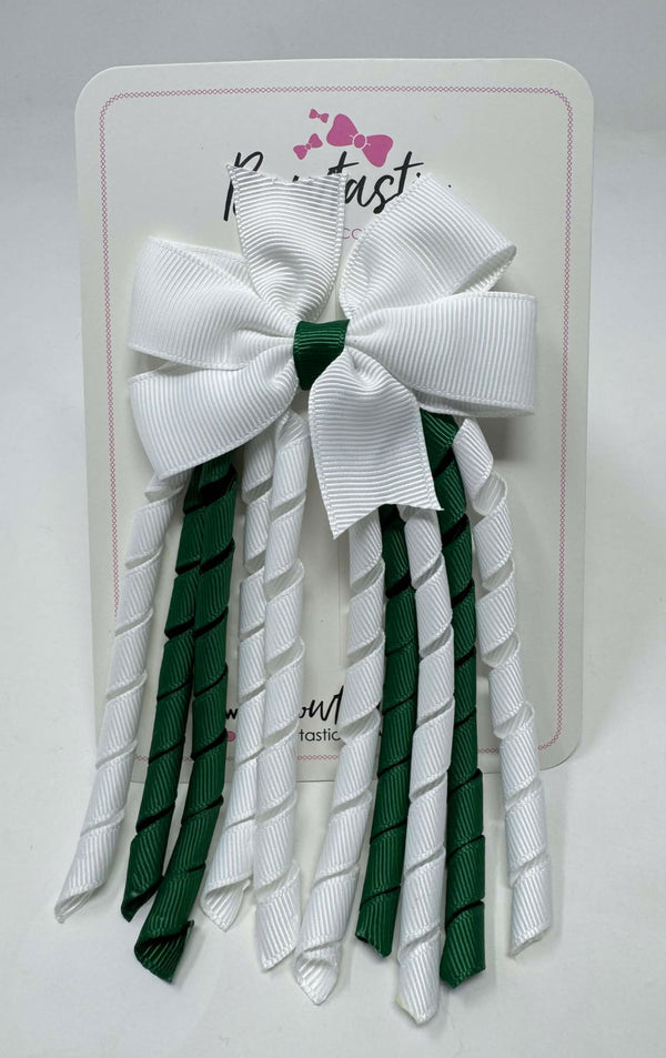 3 Inch Pinwheel Corker Bow - White & Forest Green