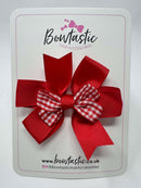 3 Inch 2 Layer Pinwheel Bow Thin Elastic - Red & Red Gingham