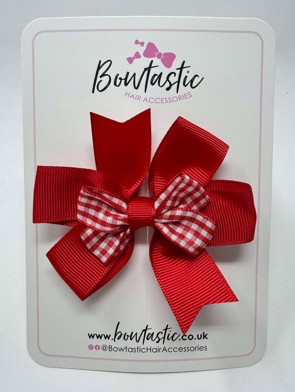 3 Inch 2 Layer Pinwheel Bow - Red & Red Gingham
