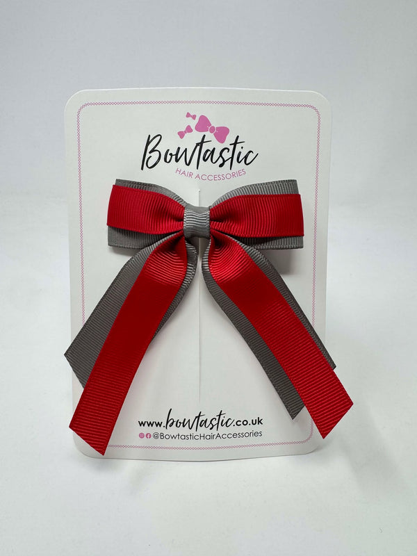 3 Inch Tail Bow - Red & Metal Grey