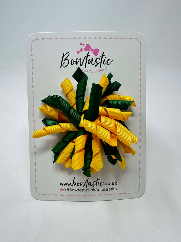 3.5 Inch Corker Bow - Forest Green & Yellow Gold