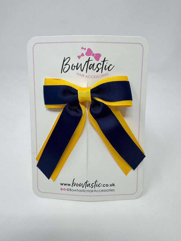 3 Inch Tail Bow - Navy & Yellow Gold