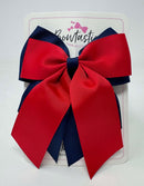 4.5 inch 2 Layer Tail Bow - Red & Navy