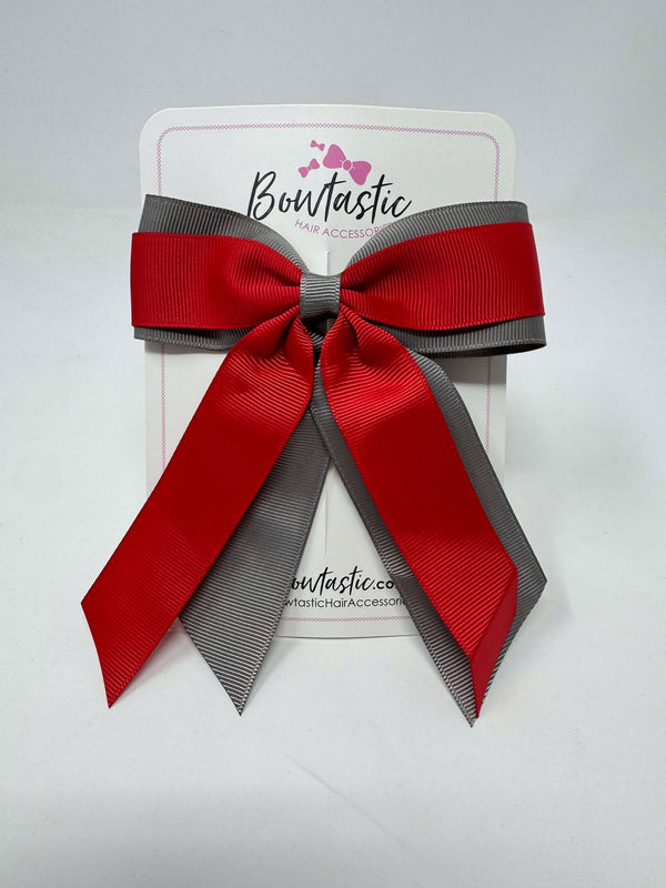 4.5 Inch Tail Bow - Red & Metal Grey
