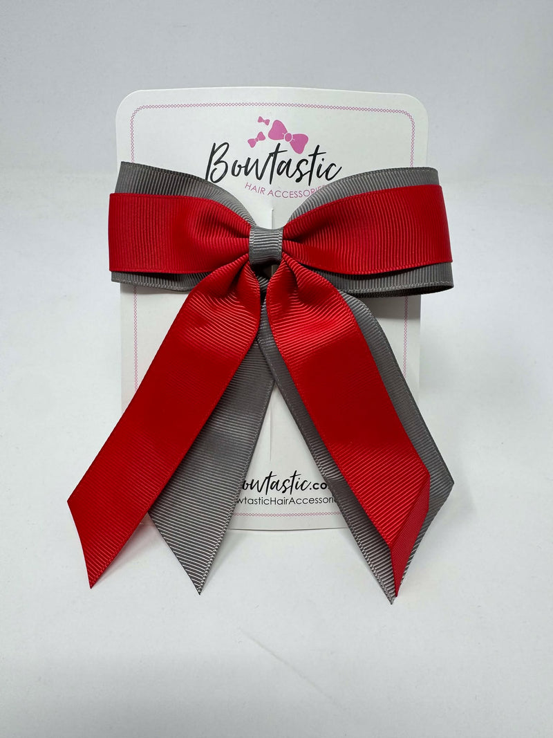 4.5 Inch Tail Bow - Red & Metal Grey