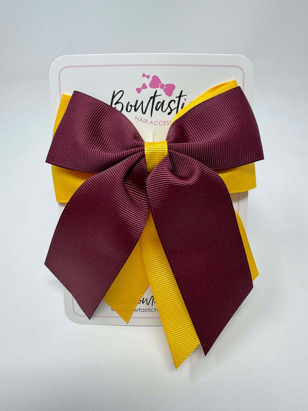 4.5 inch 2 Layer Tail Bow - Burgundy & Yellow Gold