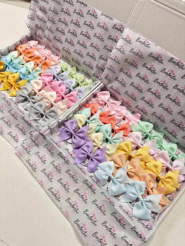 Bow Set - 20x Pastels Bow Bundle - 3.5 inch Flat Bow - Thin Elastics