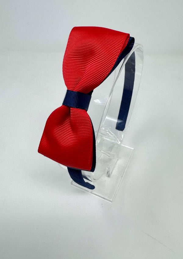 4 Inch Flat Bow Alice Band - Navy & Red