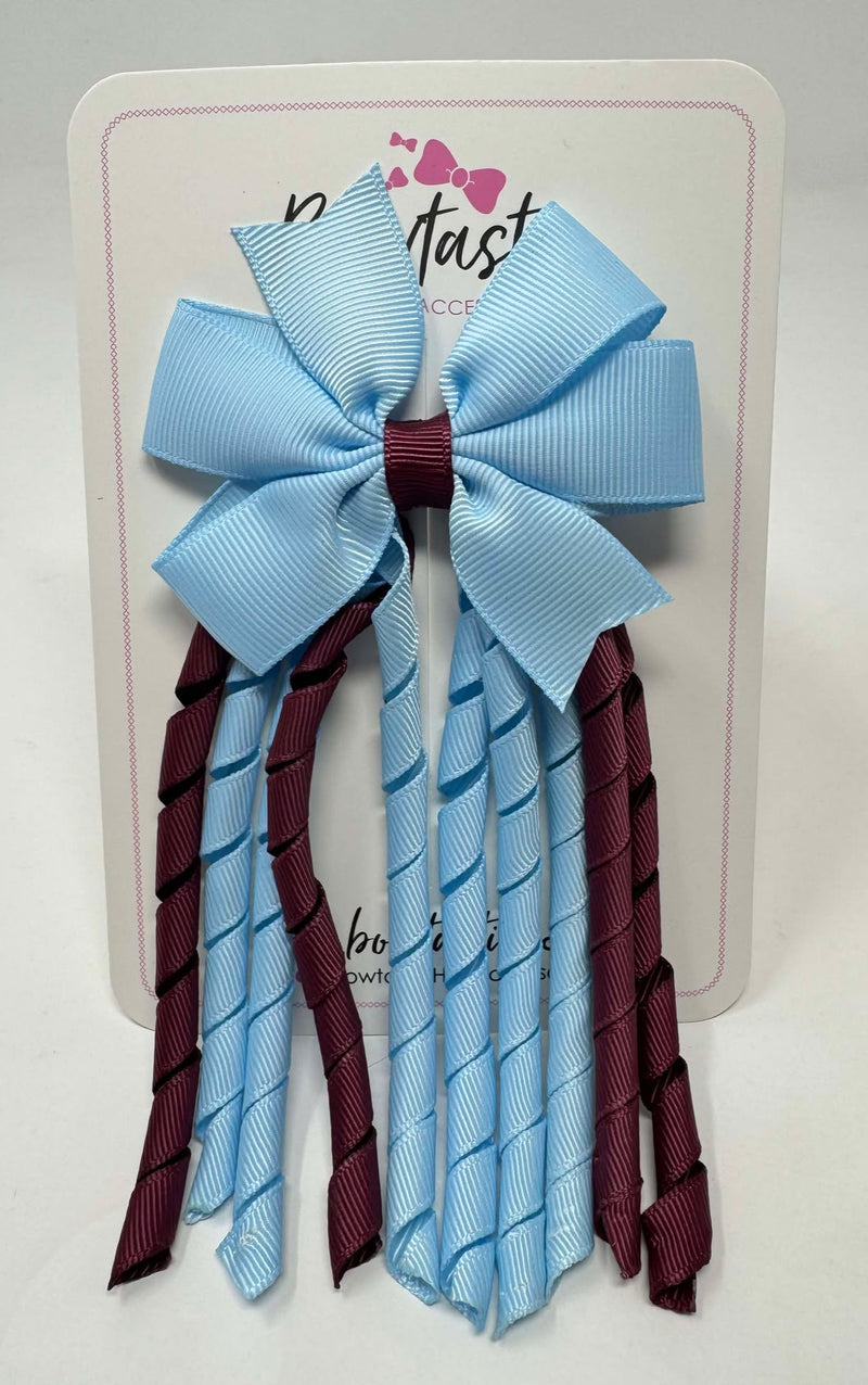 3 Inch Pinwheel Corker Bow - Blue Topaz & Burgundy