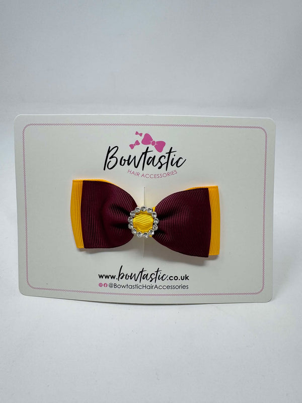3.5 Inch Flat Gem Bow - Burgundy & Yellow Gold
