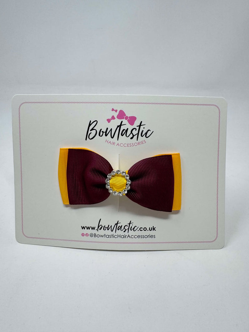 3.5 Inch Flat Gem Bow - Burgundy & Yellow Gold