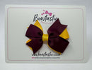 3 Inch Flat 2 Layer Bow - Burgundy & Yellow Gold