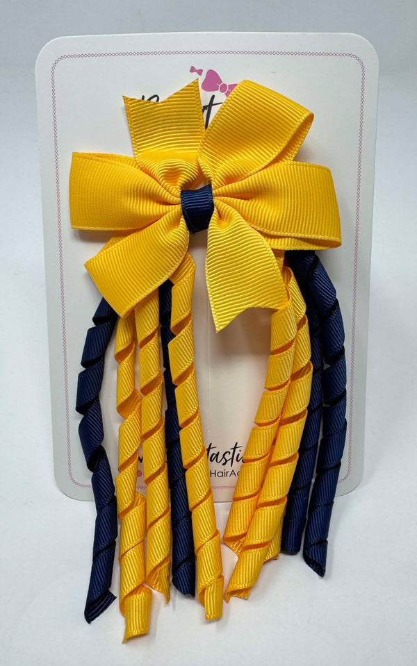 3 Inch Pinwheel Corker Bow - Yellow Gold & Navy