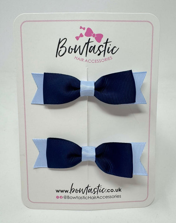 2.75 Inch 2 Layer Tuxedo Bow - Navy & Bluebell - 2 Pack