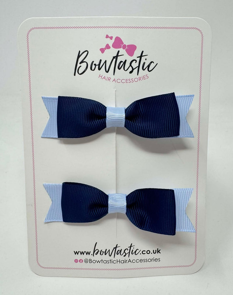 2.75 Inch 2 Layer Tuxedo Bow - Navy & Bluebell - 2 Pack