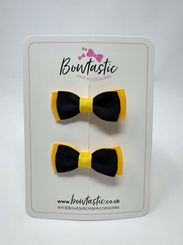 1.75 Inch Bow - Black & Yellow Gold - 2 Pack