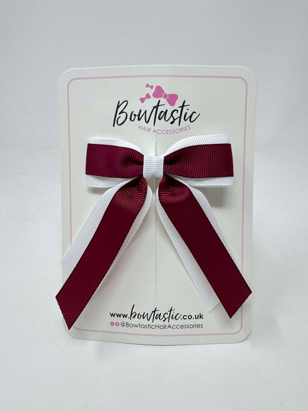 3 Inch Tail Bow - Wine & White