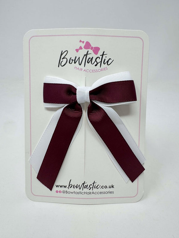 3 Inch Tail Bow - Burgundy & White