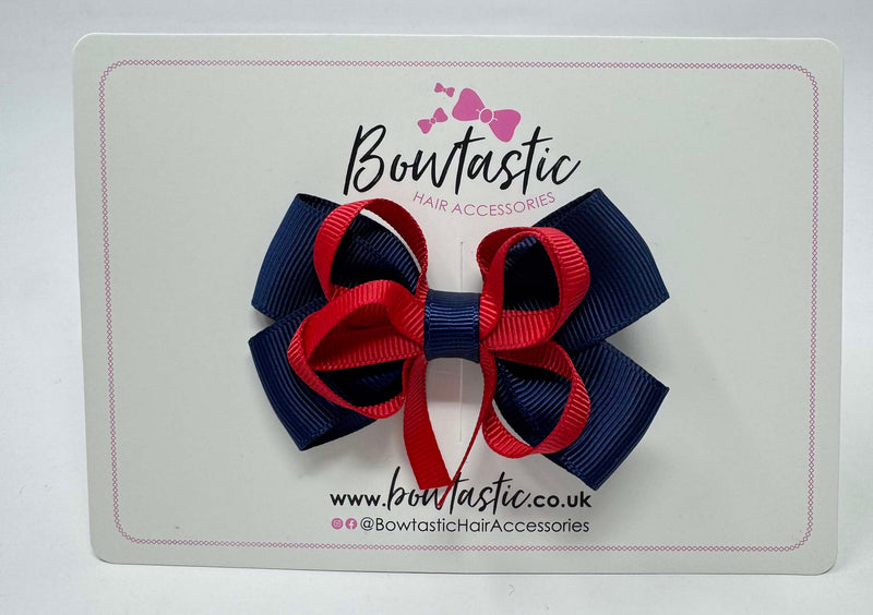 3 Inch Double Bow Style 2 - Red & Navy
