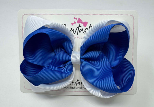 5 Inch Double Bow - Royal Blue & White