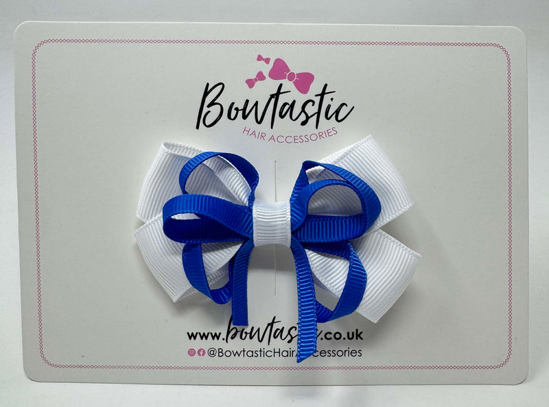 3 Inch Double Bow Style 2 - Royal Blue & White