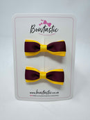 2.5 Inch Tuxedo Bow - Burgundy & Yellow Gold - 2 Pack