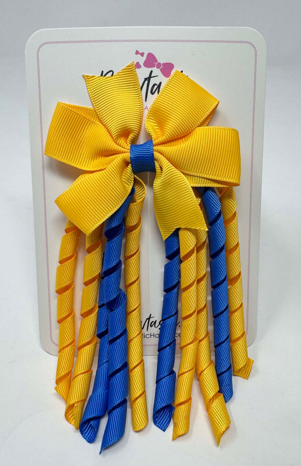 3 Inch Pinwheel Corker Bow - Yellow Gold & Royal Blue