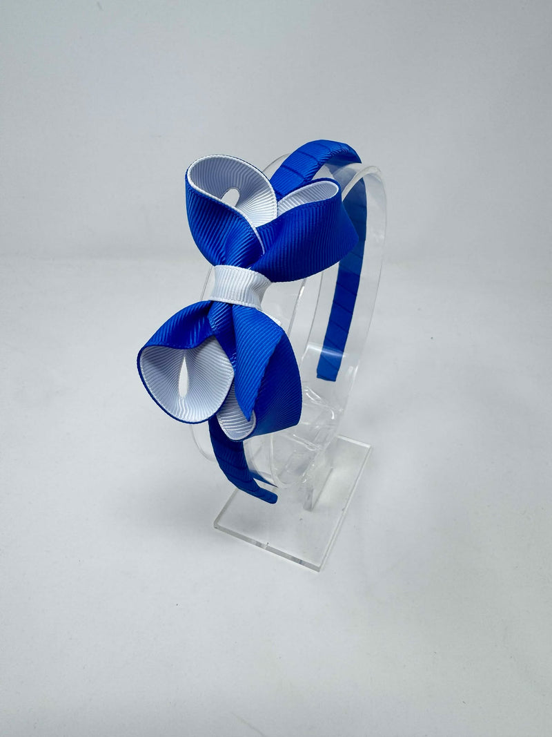 3 Inch Bow Alice Band - Royal Blue & White