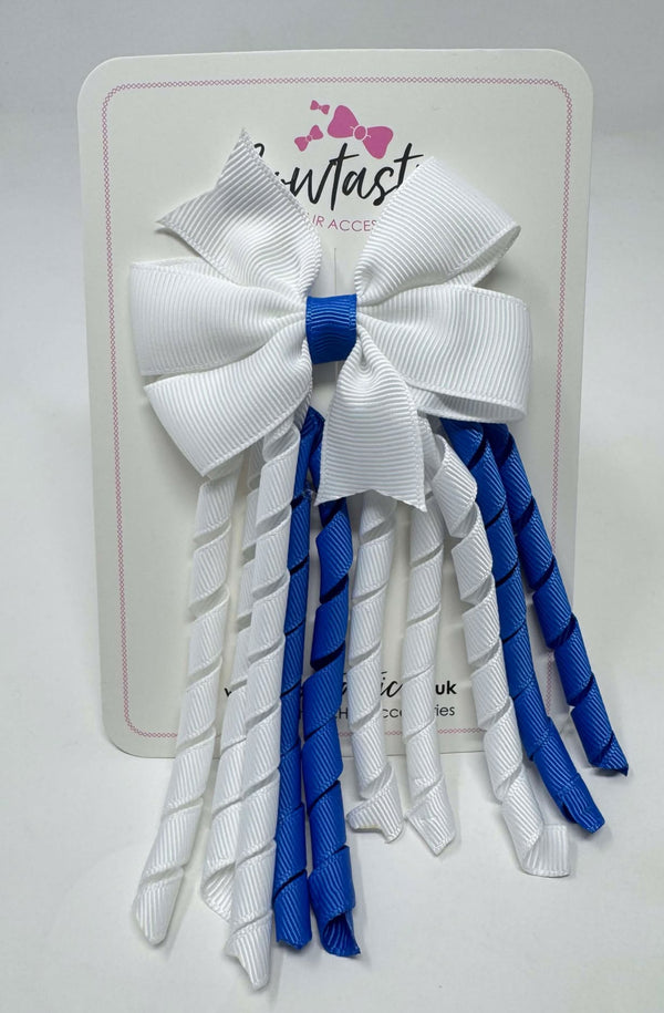 3 Inch Pinwheel Corker Bow - White & Royal Blue