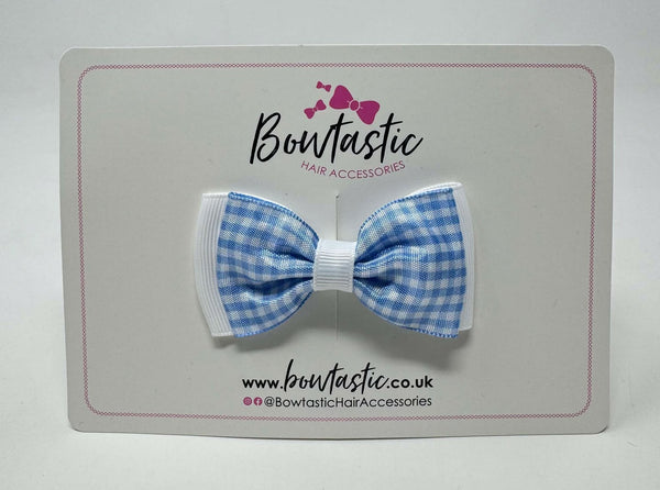 3 Inch Flat Double Bow - Blue & White Gingham