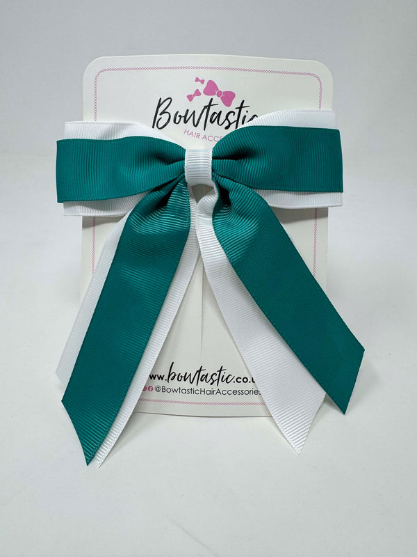 4.5 Inch Tail Bow - Jade Green & White