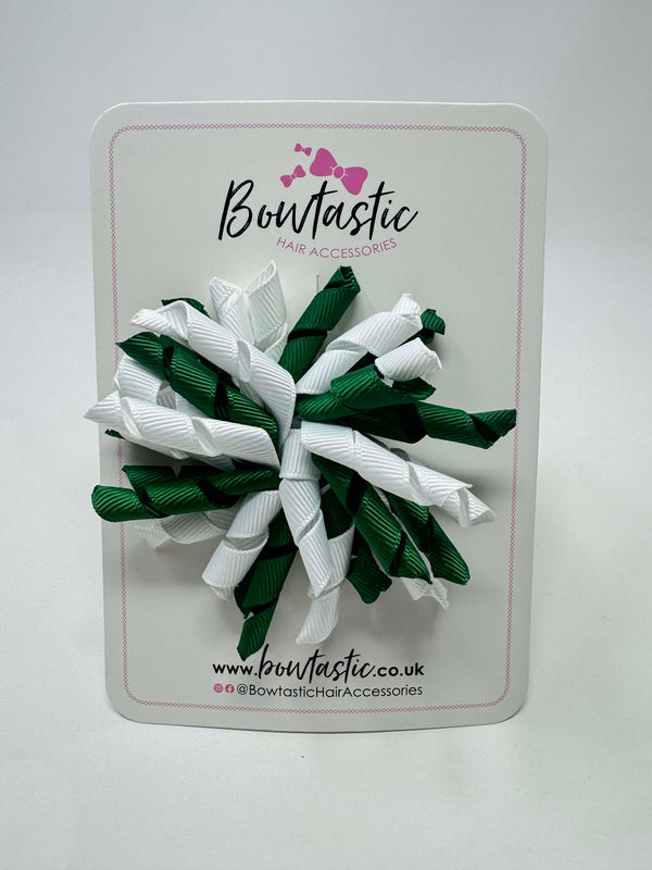3.5 Inch Corker Bow - Forest Green & White