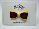 3 Inch Thin Tuxedo Bow - Burgundy & Yellow Gold