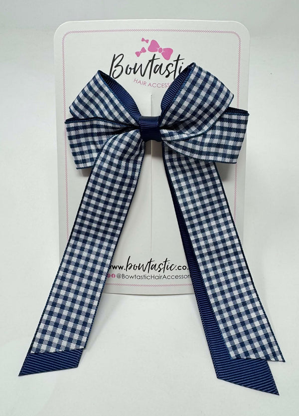 3 Inch Twist Tail Bow - Navy Gingham