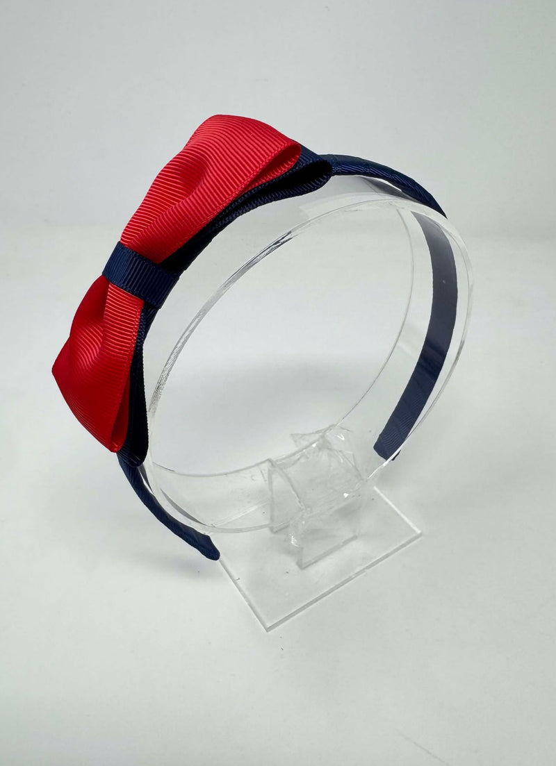 4 Inch Flat Bow Alice Band - Navy & Red