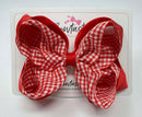 5 Inch 2 Layer Bow - Red & Red Gingham