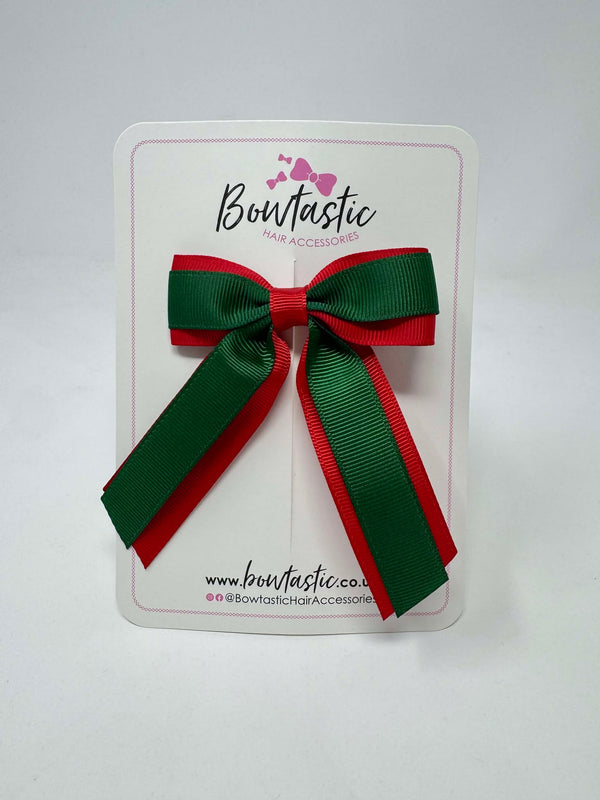 3 Inch Tail Bow - Forest Green & Red