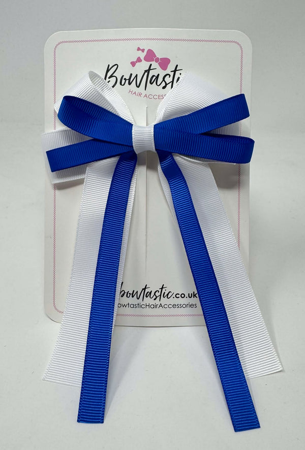 4 Inch Loop Tail Bow - Royal Blue & White