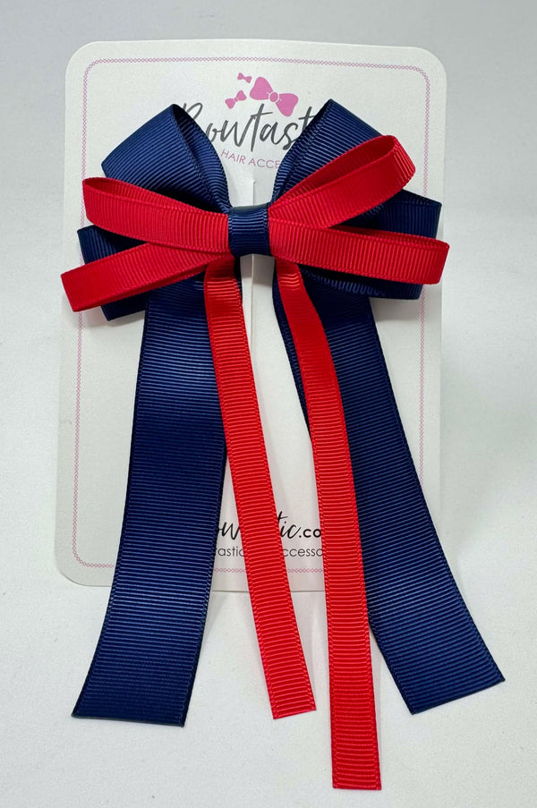 4 Inch Loop Tail Bow - Red & Navy