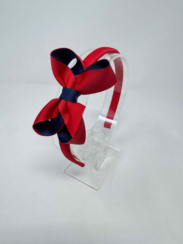 3 Inch Bow Alice Band - Red & Navy