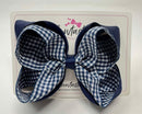 5 Inch 2 Layer Bow - Navy & Navy Gingham
