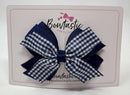 4 Inch Flat 3 Layer Bow - Navy & Navy Gingham