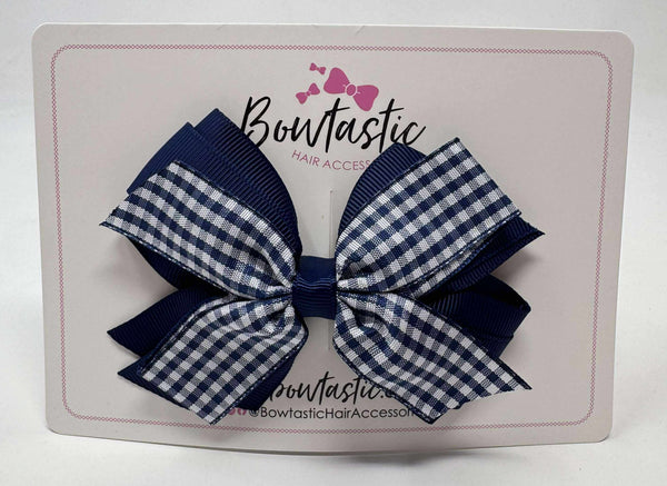 4 Inch Flat 3 Layer Bow Bobble - Navy & Navy Gingham