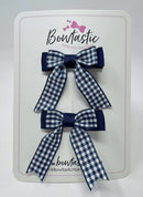 2 Inch Tail Bow - Navy Gingham - 2 Pack