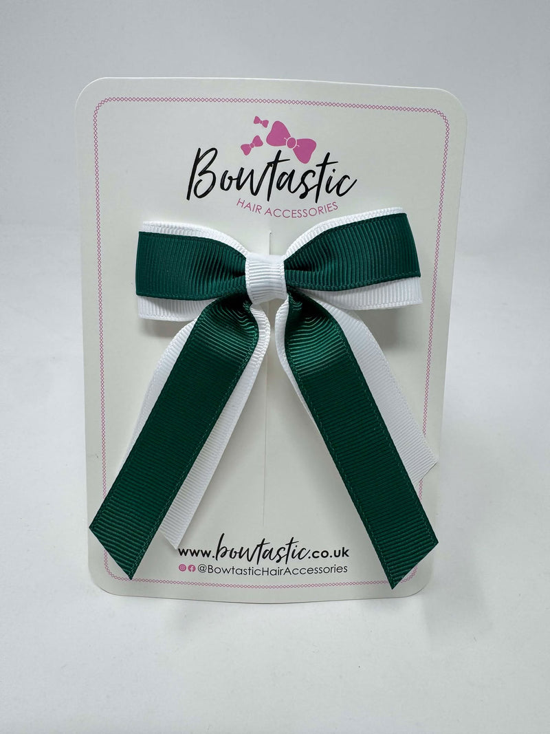 3 Inch Tail Bow -  Hunter Green & White