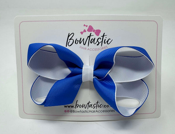 4 Inch Double Ribbon Bow Style 2 - Royal Blue & White