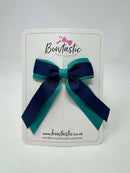 3 Inch Tail Bow - Navy & Jade Green