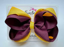 5 Inch Double Bow - Burgundy & Yellow Gold